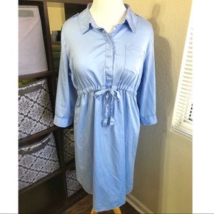 XL Gap maternity blue sateen shirtdress 3/4 sleeve